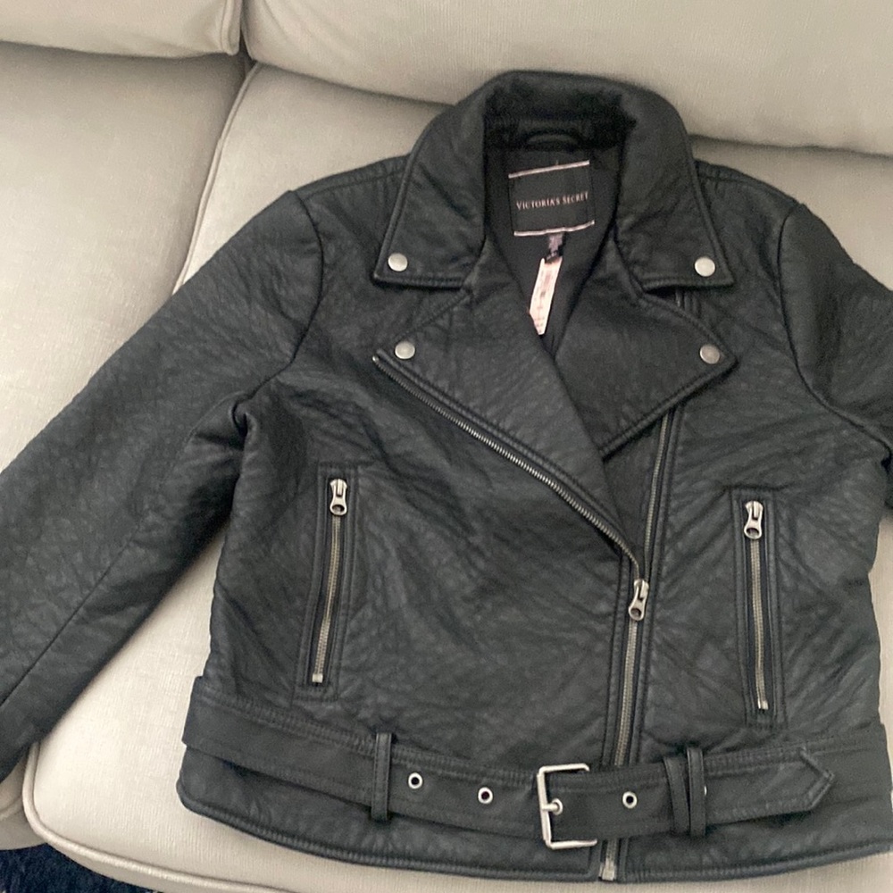 Black leather coat.